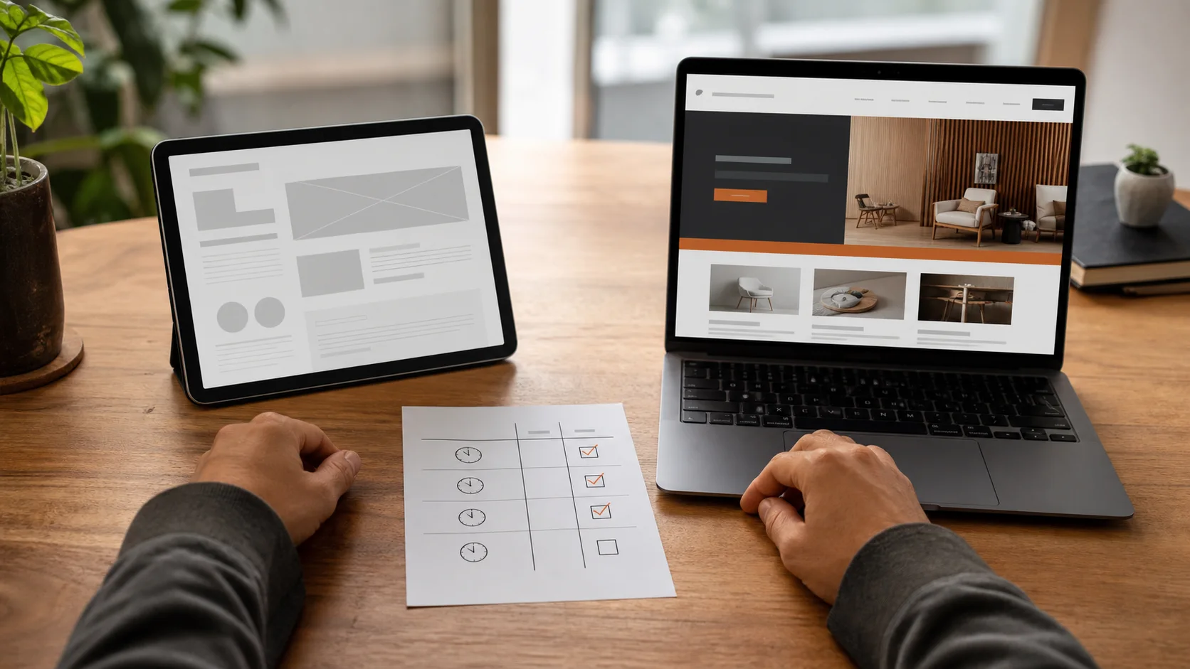 Business owner weighing a free website option against a professionally planned website