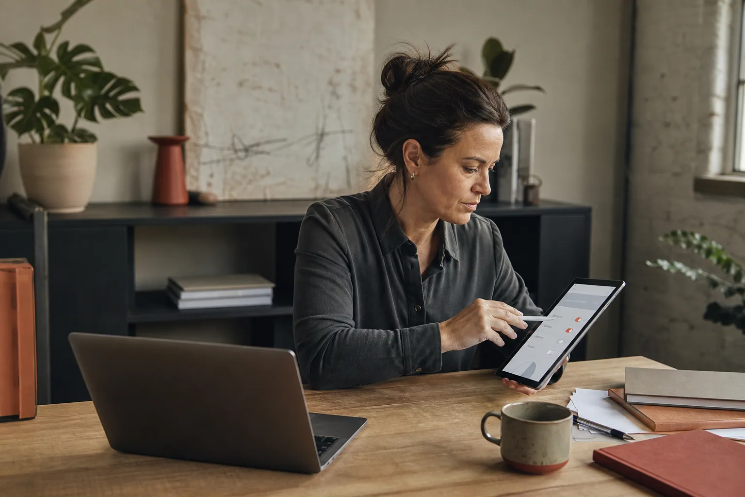 Business owner reviewing a website privacy checklist on a tablet