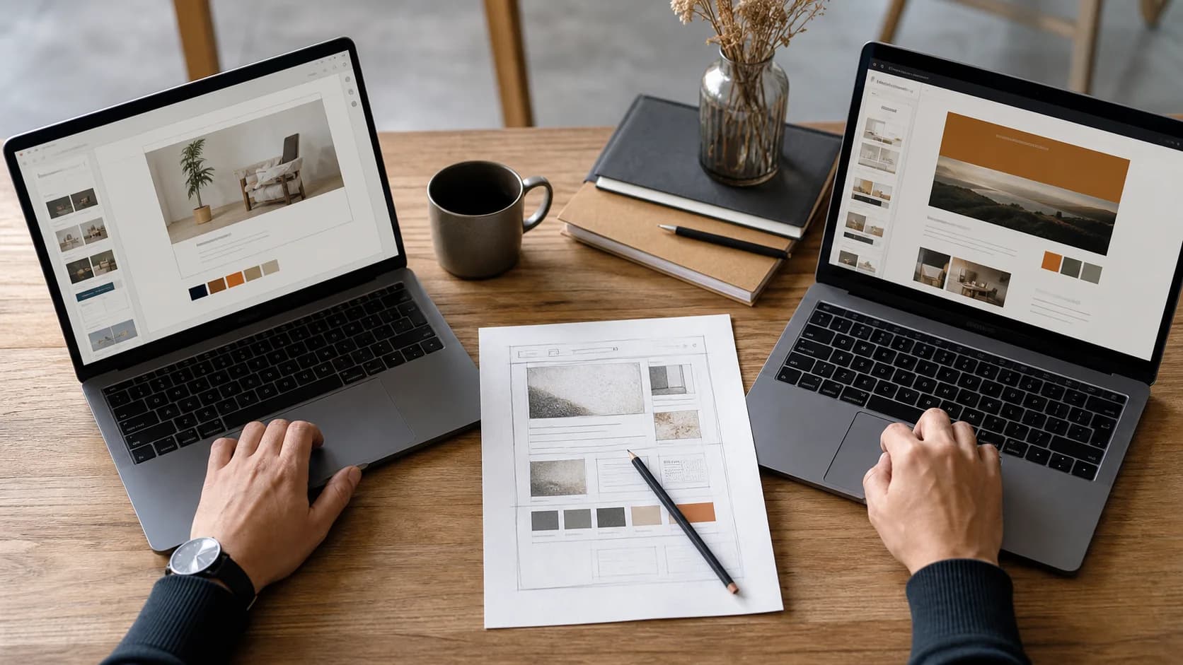 Business owner comparing two website builders with a professional website plan