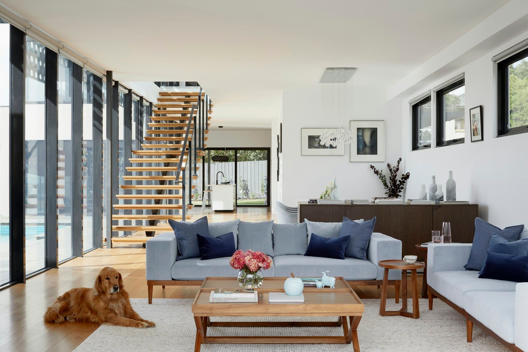 Open-tread oak staircase
